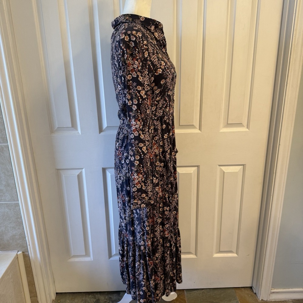 Bohme Floral Print 100% Rayon Long‎ Sleeve Button Down Boho Dress Small - Picture 4 of 10